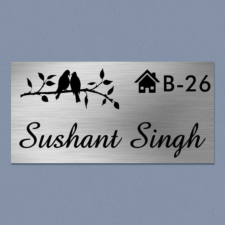 Personalized Birds Theme Stainless Steel Name Plate