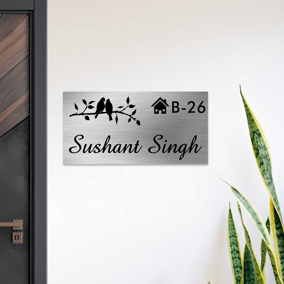 Personalized Birds Theme Stainless Steel Name Plate