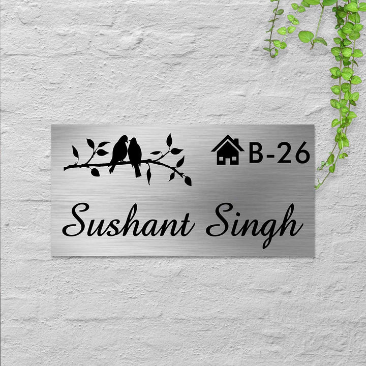Personalized Birds Theme Stainless Steel Name Plate