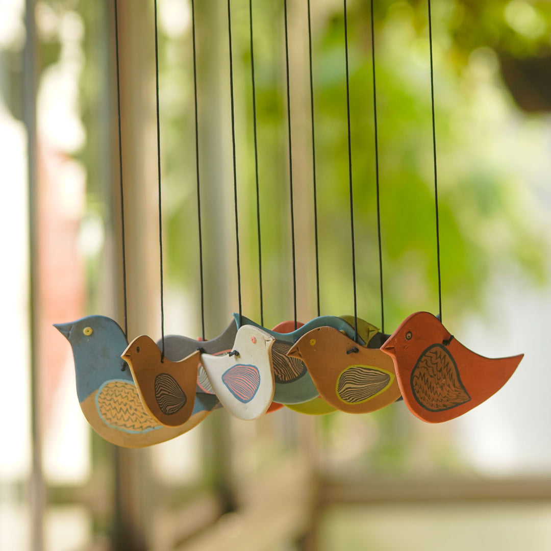 Handmade Nerikomi Ceramic Multicolour Bird Windchime