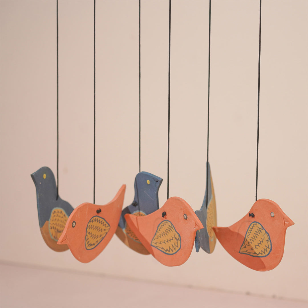 Handmade Nerikomi Ceramic Blue & Orange Bird Windchime