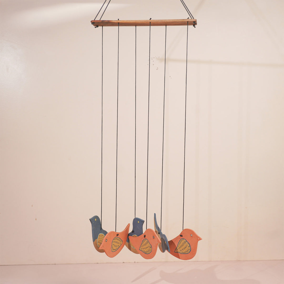 Handmade Nerikomi Ceramic Blue & Orange Bird Windchime