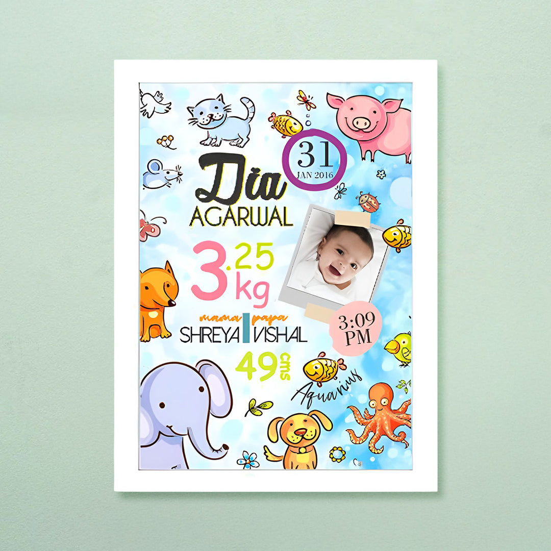 Photo Personalized Animals Wooden Shadow Box Frame With Birth Details