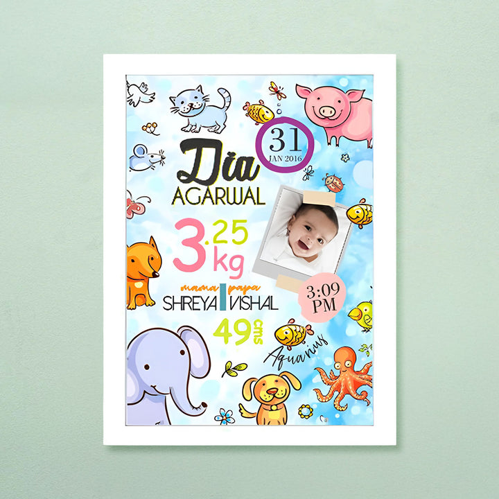 Photo Personalized Animals Wooden Shadow Box Frame With Birth Details