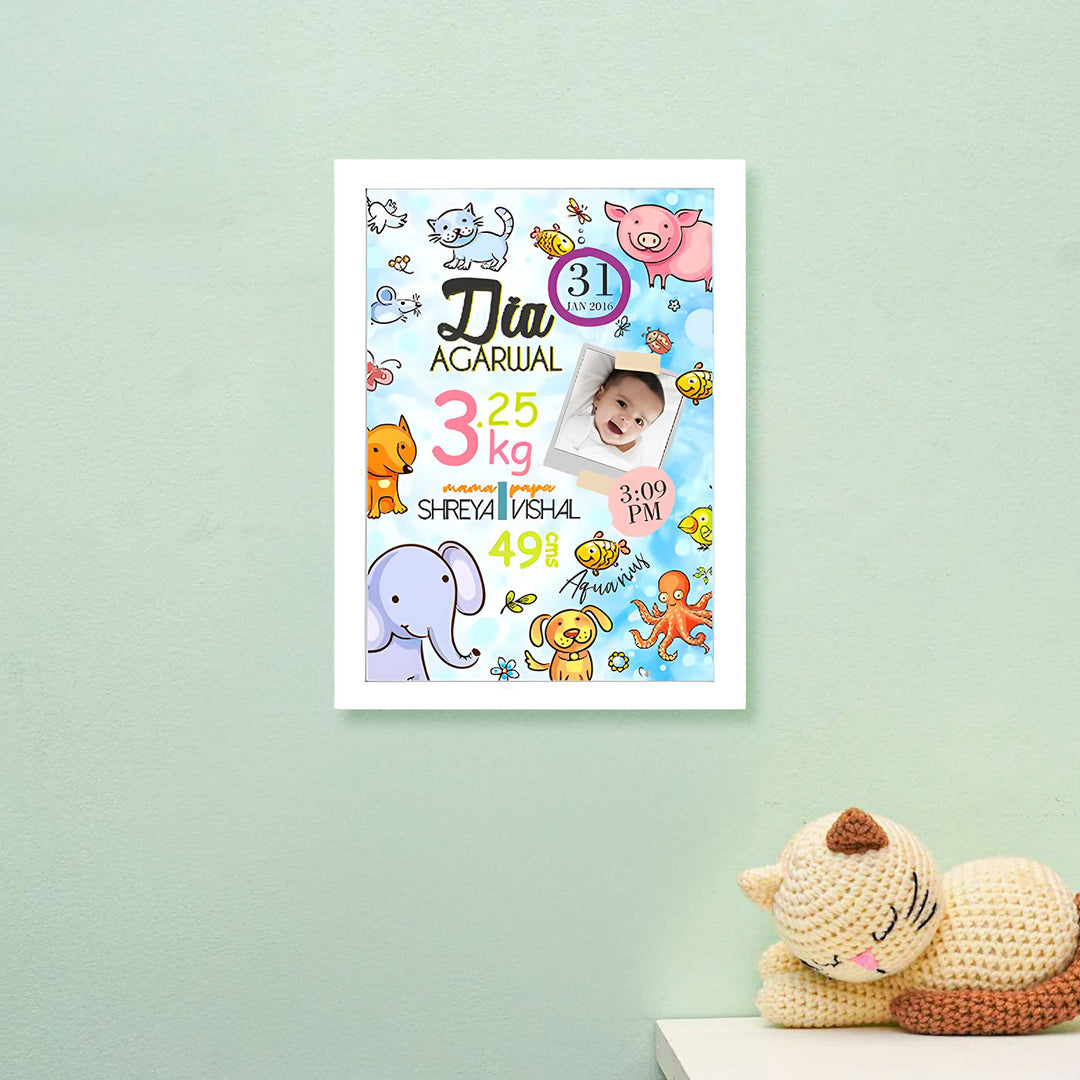 Photo Personalized Animals Wooden Shadow Box Frame With Birth Details
