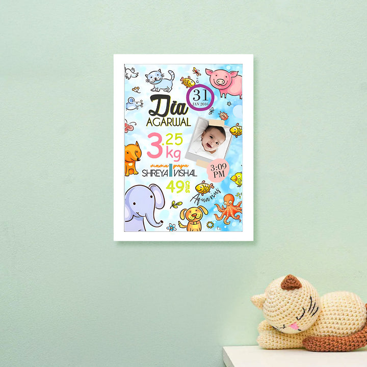 Photo Personalized Animals Wooden Shadow Box Frame With Birth Details