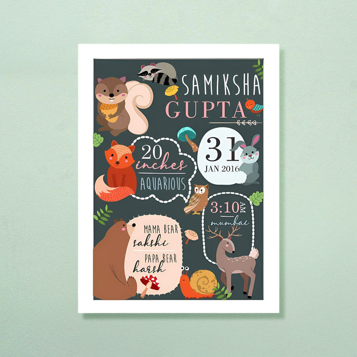 Personalized Bear Wooden Shadow Box Frame With Birth Details