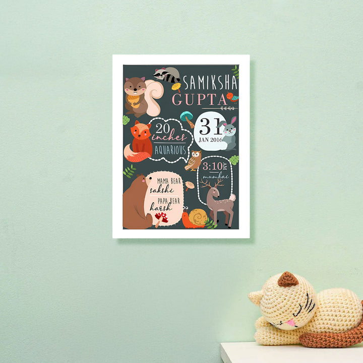 Personalized Bear Wooden Shadow Box Frame With Birth Details