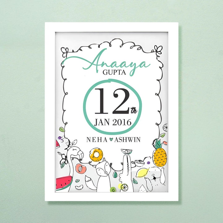 Personalized Fruits Wooden Shadow Box Frame With Birth Details
