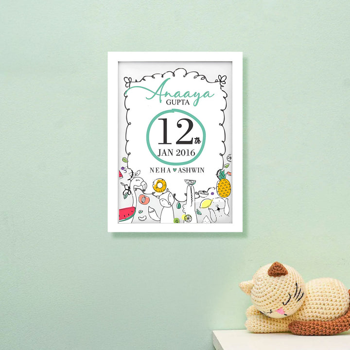 Personalized Fruits Wooden Shadow Box Frame With Birth Details