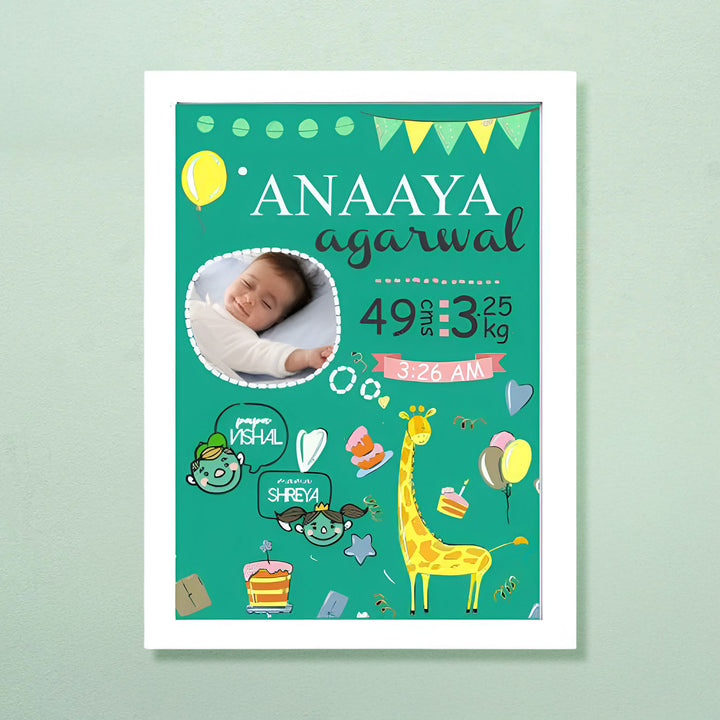 Photo Personalized Giraffe Wooden Shadow Box Frame With Birth Details