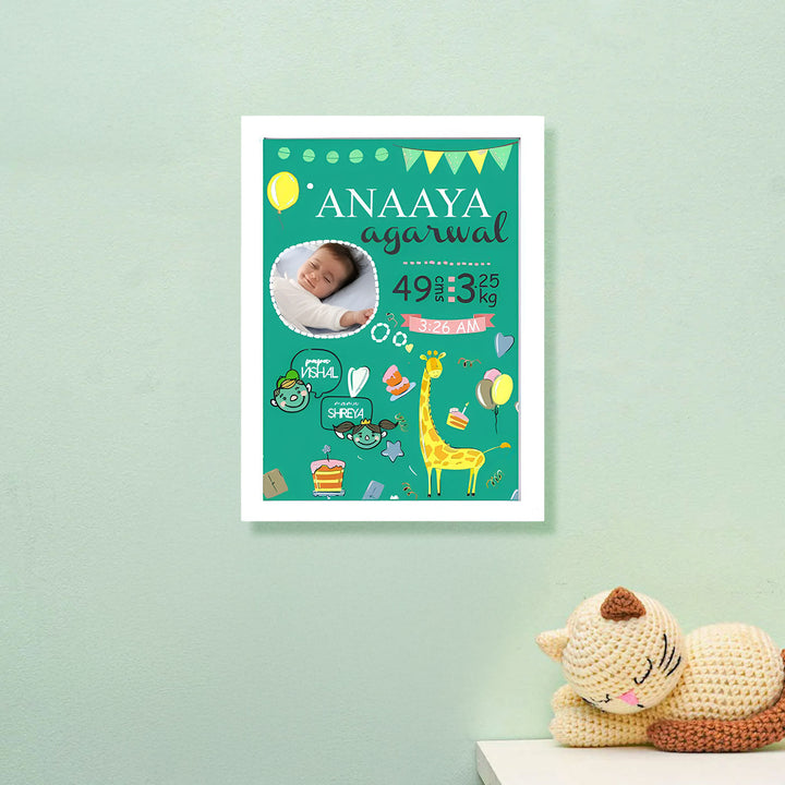 Photo Personalized Giraffe Wooden Shadow Box Frame With Birth Details