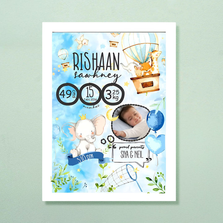 Photo Personalized Hot Air Balloon Wooden Shadow Box Frame With Birth Details