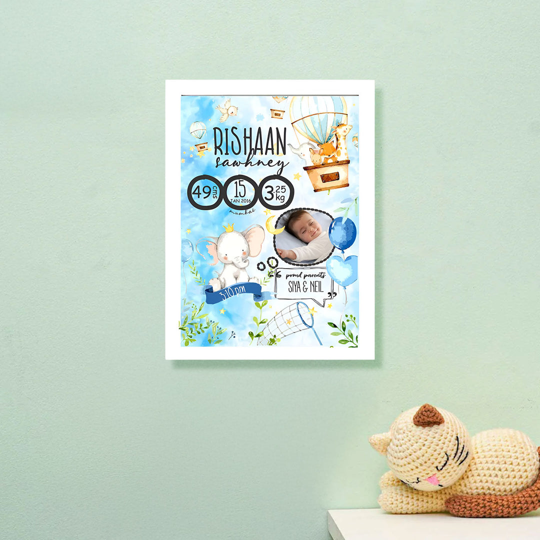 Photo Personalized Hot Air Balloon Wooden Shadow Box Frame With Birth Details