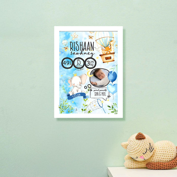 Photo Personalized Hot Air Balloon Wooden Shadow Box Frame With Birth Details