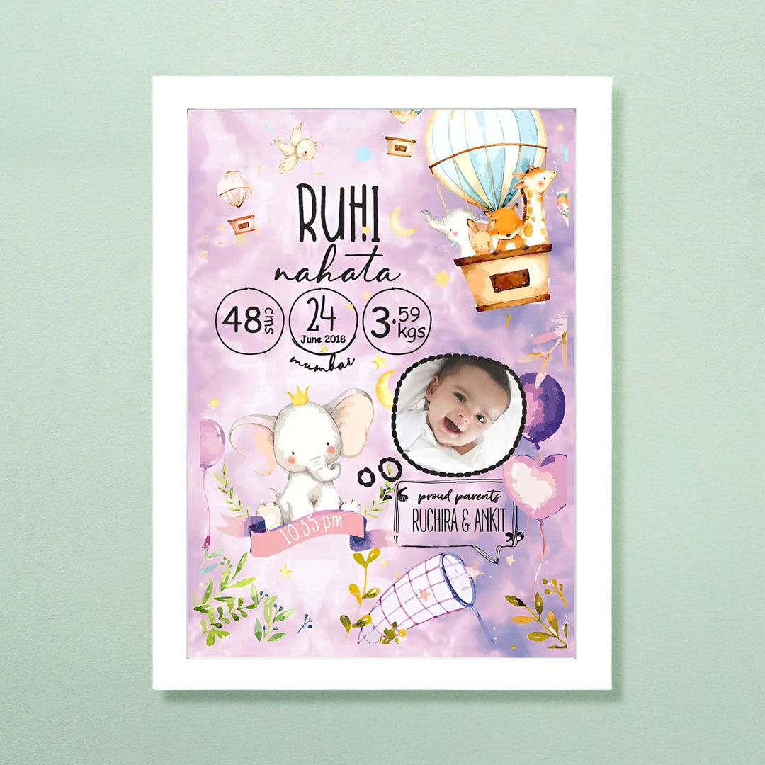 Photo Personalized Hot Air Balloon Lavender Wooden Shadow Box Frame With Birth Details