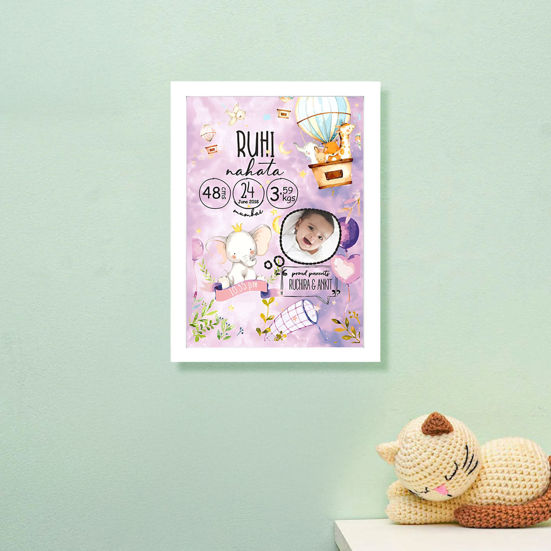 Photo Personalized Hot Air Balloon Lavender Wooden Shadow Box Frame With Birth Details