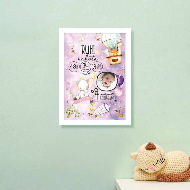 Photo Personalized Hot Air Balloon Lavender Wooden Shadow Box Frame With Birth Details