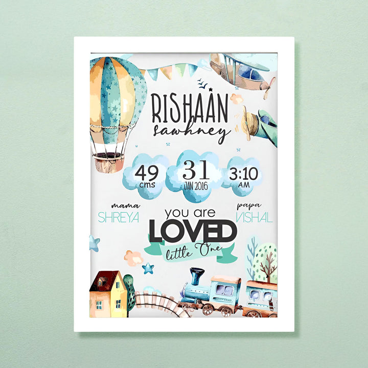 Personalized Up In The Sky Wooden Shadow Box Frame With Birth Details