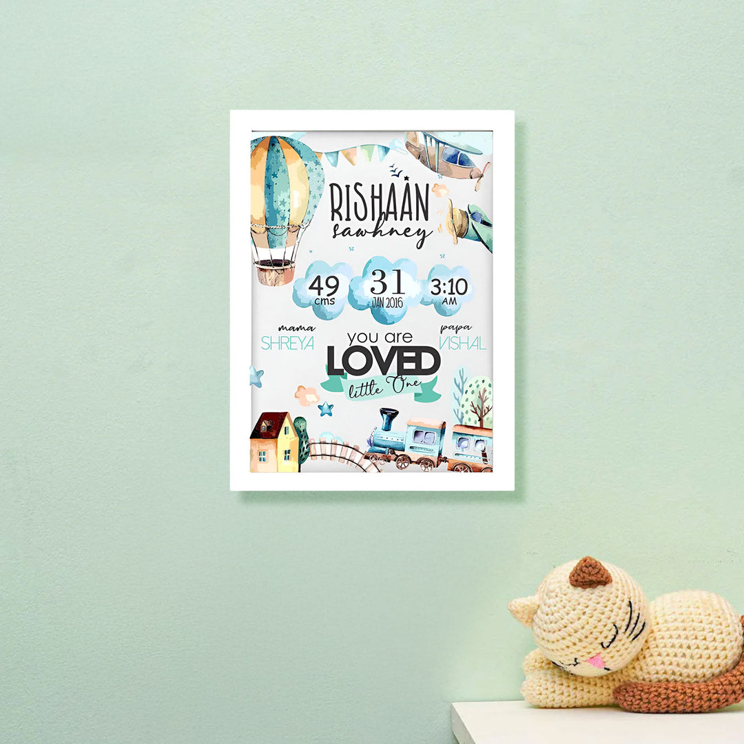 Personalized Up In The Sky Wooden Shadow Box Frame With Birth Details
