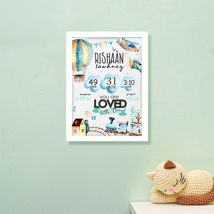 Personalized Up In The Sky Wooden Shadow Box Frame With Birth Details