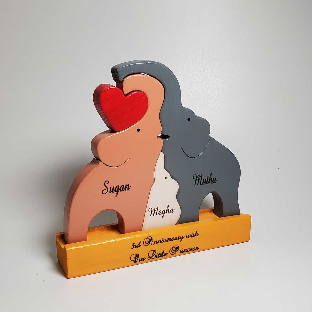 Personalized Elephant Family Neem Wood Figurine Keepsake