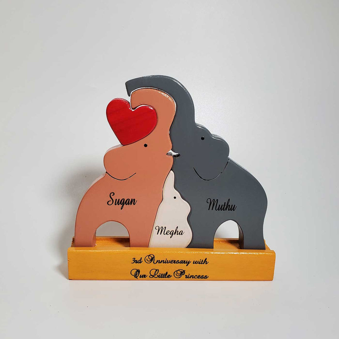 Personalized Elephant Family Neem Wood Figurine Keepsake