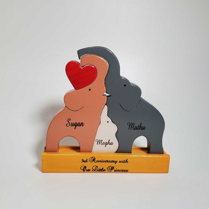 Personalized Elephant Family Neem Wood Figurine Keepsake