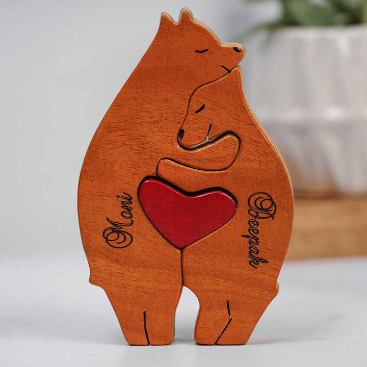 Personalized Bear Couple Neem Wood Figurine Keepsake