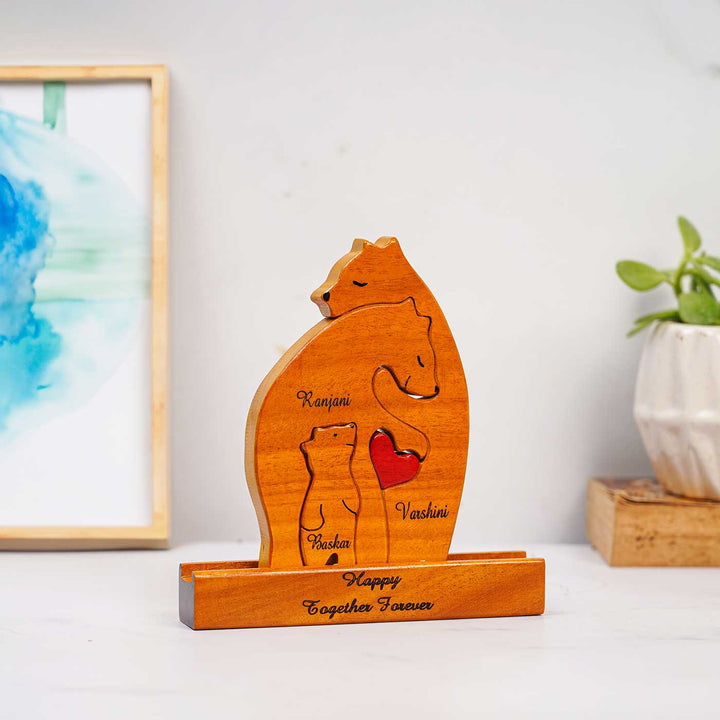 Personalized Bear Family Neem Wood Figurine Keepsake