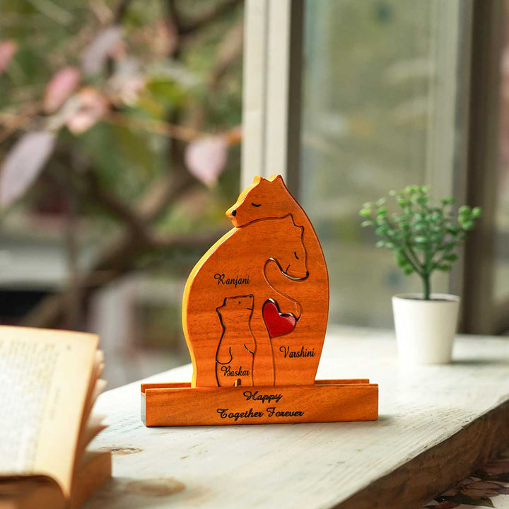 Personalized Bear Family Neem Wood Figurine Keepsake