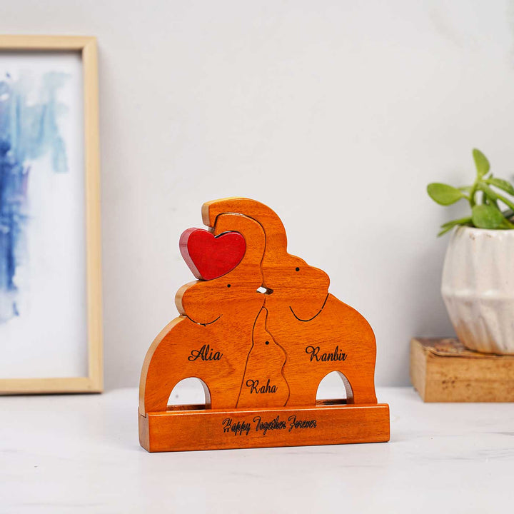 Personalized Elephant Family Neem Wood Figurine Keepsake