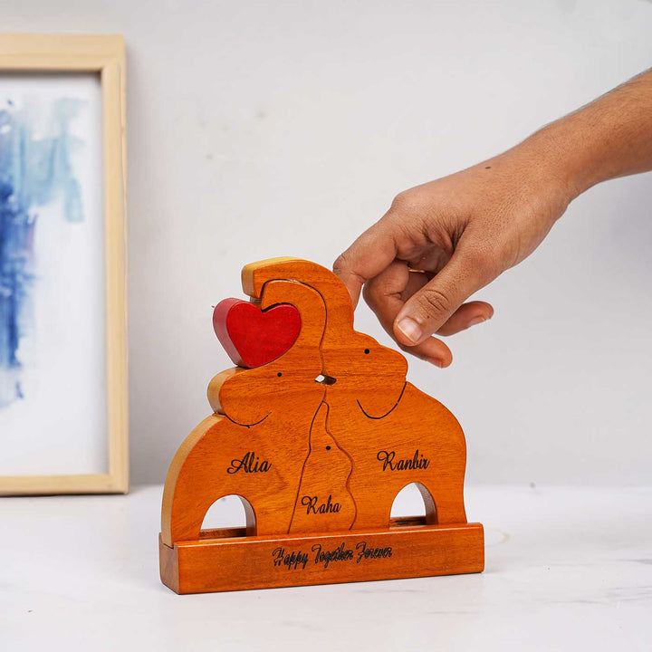 Personalized Elephant Family Neem Wood Figurine Keepsake