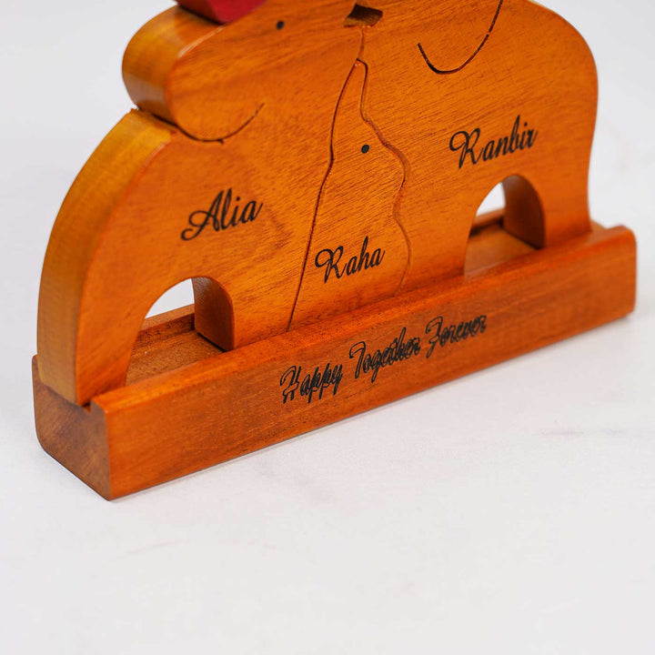 Personalized Elephant Family Neem Wood Figurine Keepsake