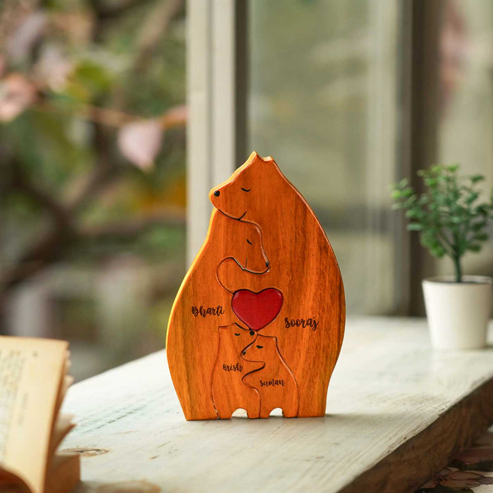 Personalized Bear Family Neem Wood Figurine Keepsake
