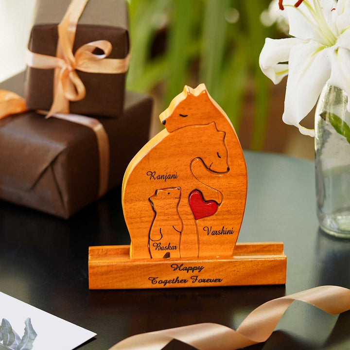 Personalized Bear Family Neem Wood Figurine Keepsake