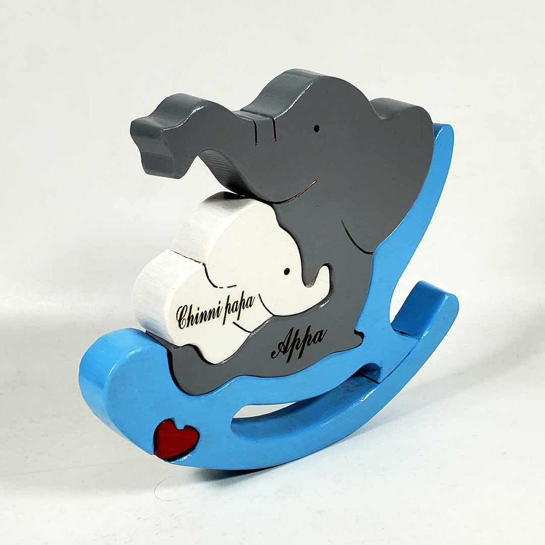 Personalized Elephant Father With Child Neem Wood Figurine