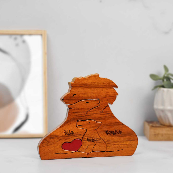 Personalized Lion Family Neem Wood Figurine Keepsake