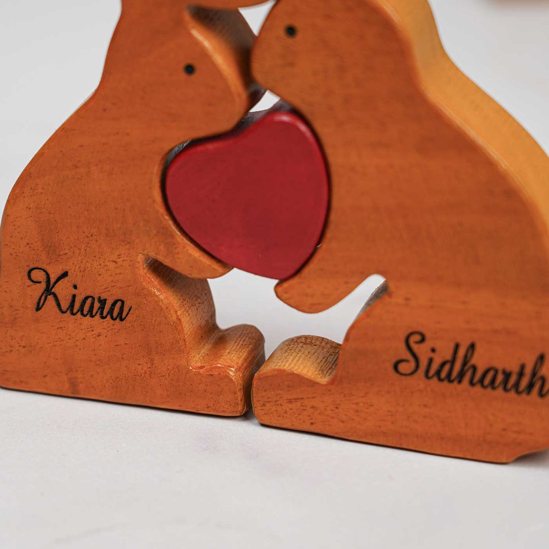 Personalized Rabbit Couple Neem Wood Figurine Keepsake