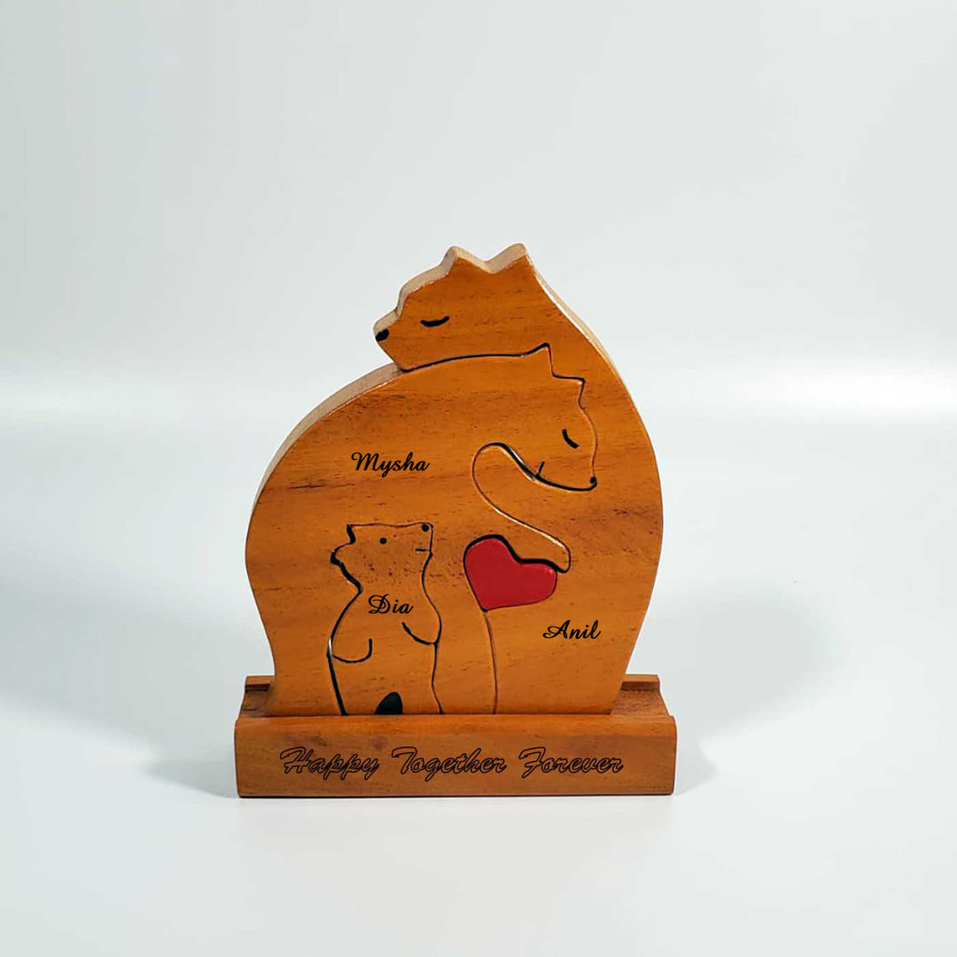 Personalized Bear Family Neem Wood Figurine Keepsake