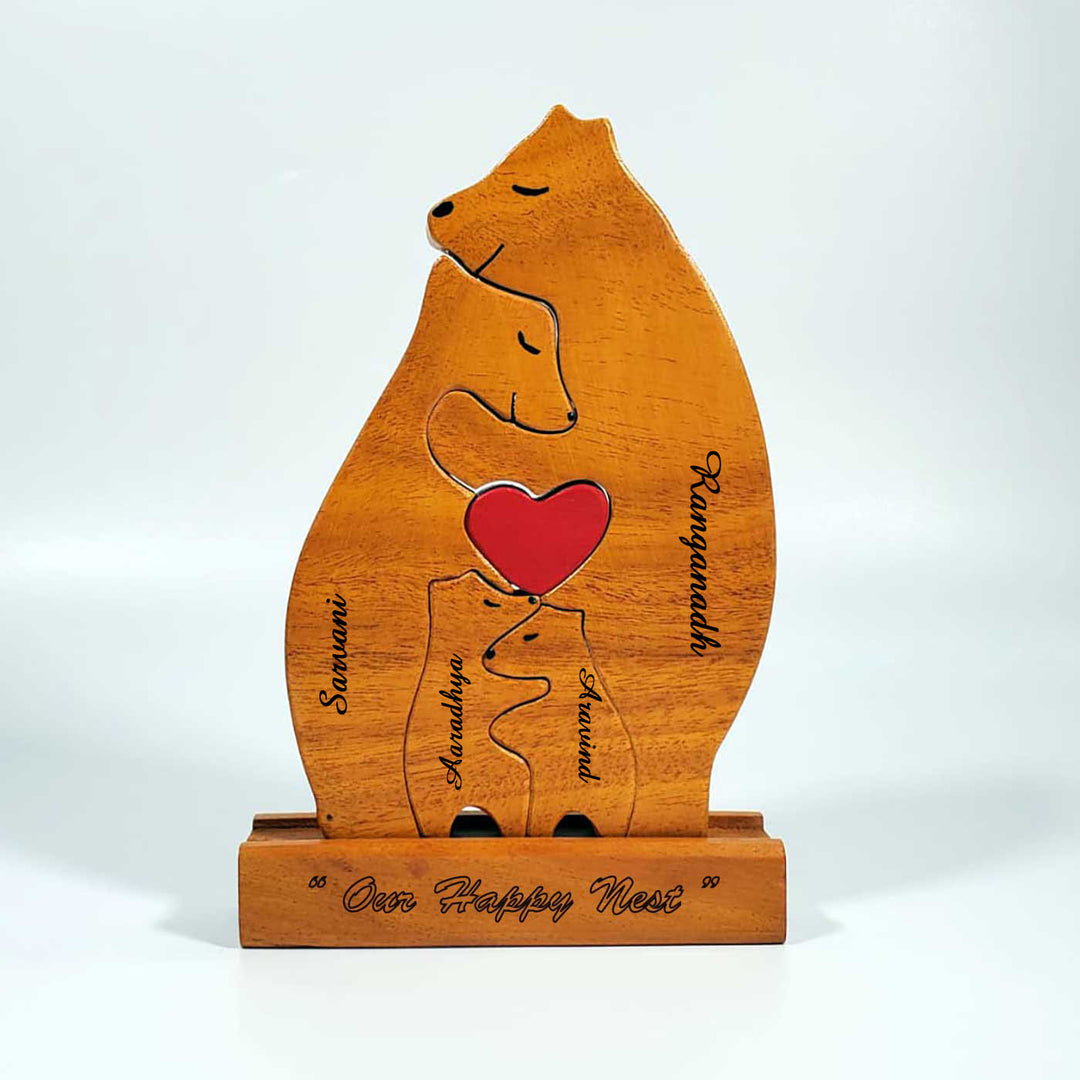 Personalized Bear Family Neem Wood Figurine Keepsake