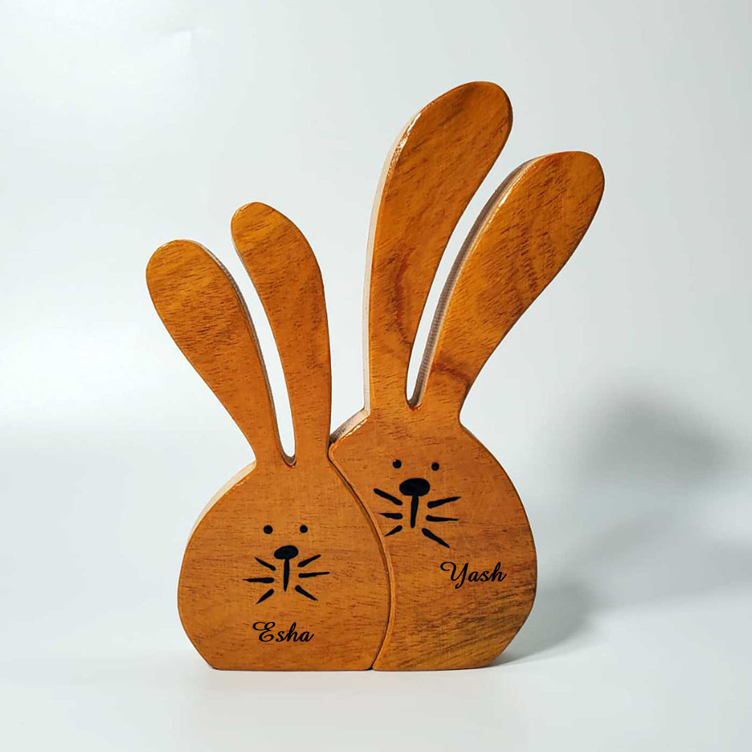 Personalized Bunny Couple Neem Wood Figurine Keepsake