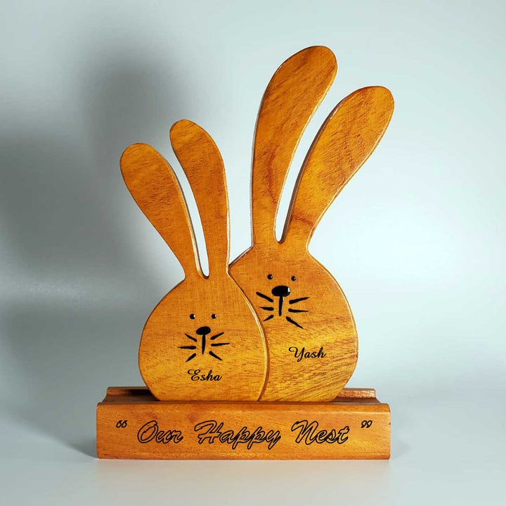 Personalized Bunny Couple Neem Wood Figurine Keepsake