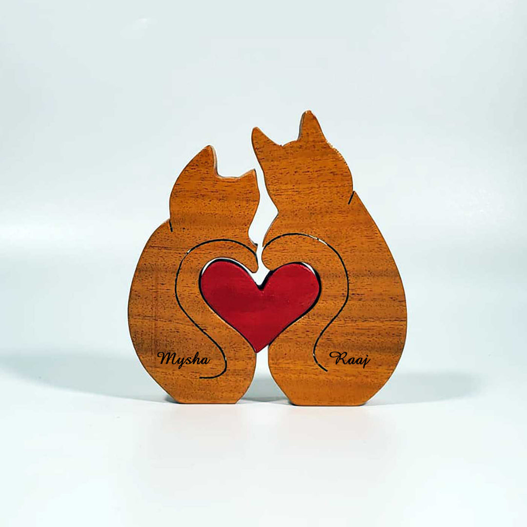 Personalized Cat Couple Neem Wood Figurine Keepsake