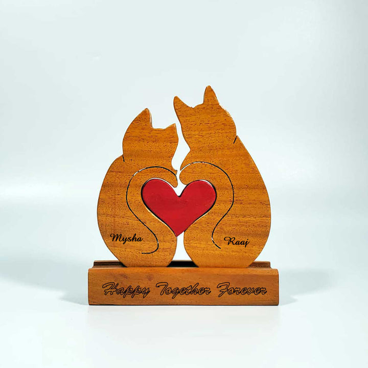 Personalized Cat Couple Neem Wood Figurine Keepsake