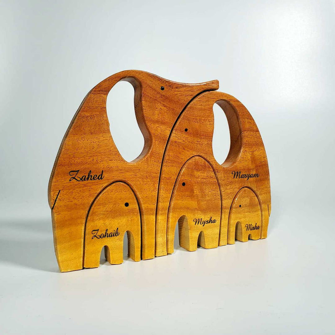 Personalized Elephant Family Neem Wood Figurine Keepsake