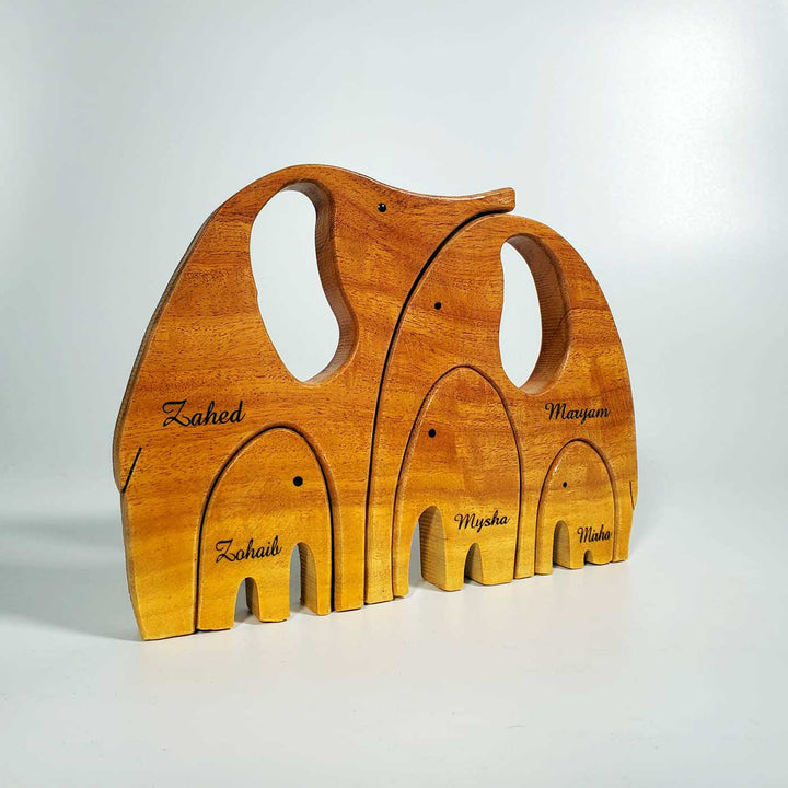 Personalized Elephant Family Neem Wood Figurine Keepsake