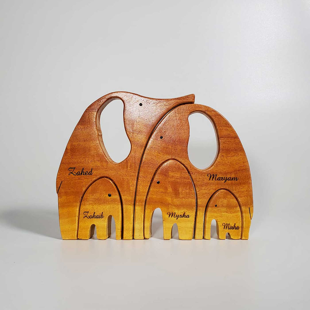 Personalized Elephant Family Neem Wood Figurine Keepsake