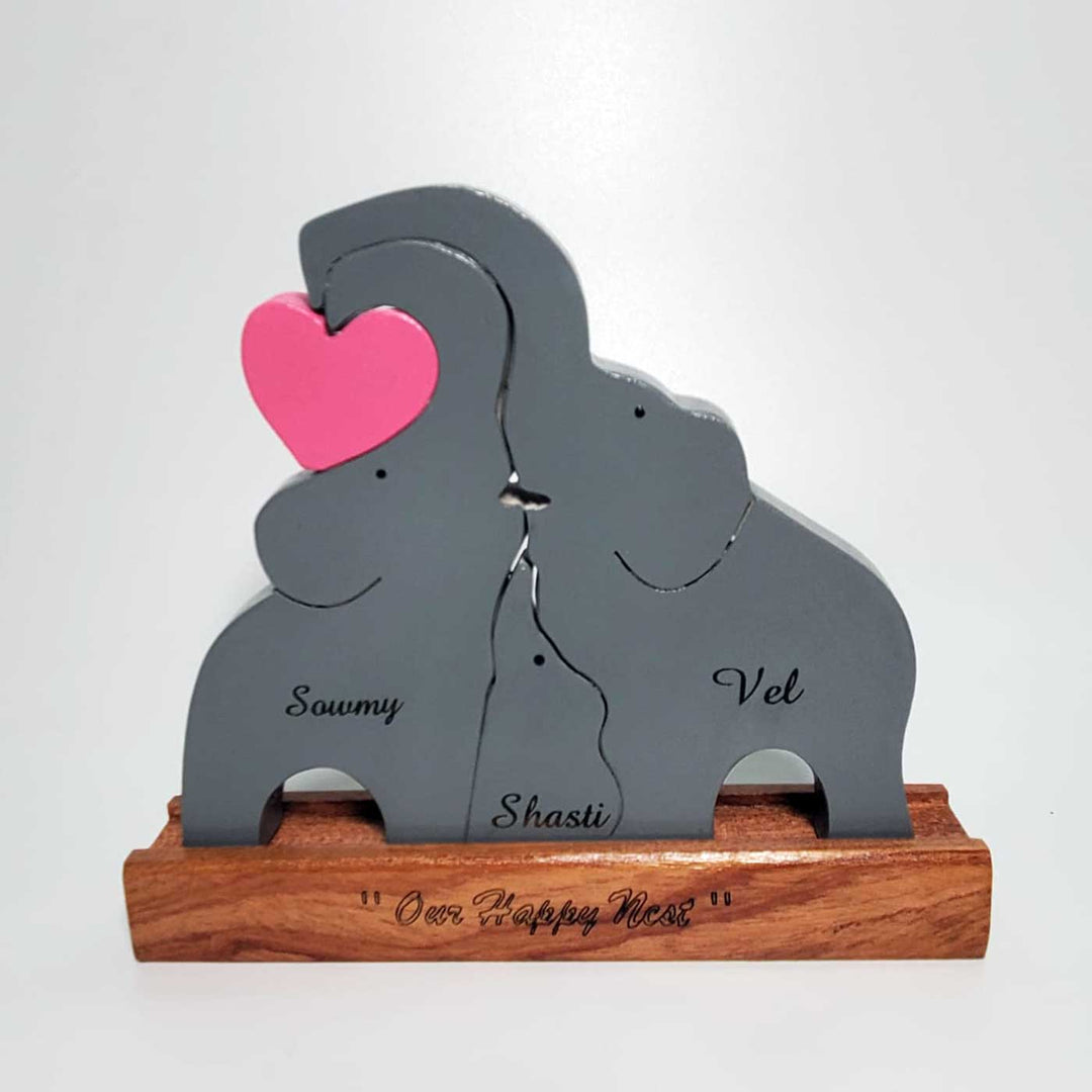 Personalized Elephant Family Neem Wood Figurine Keepsake