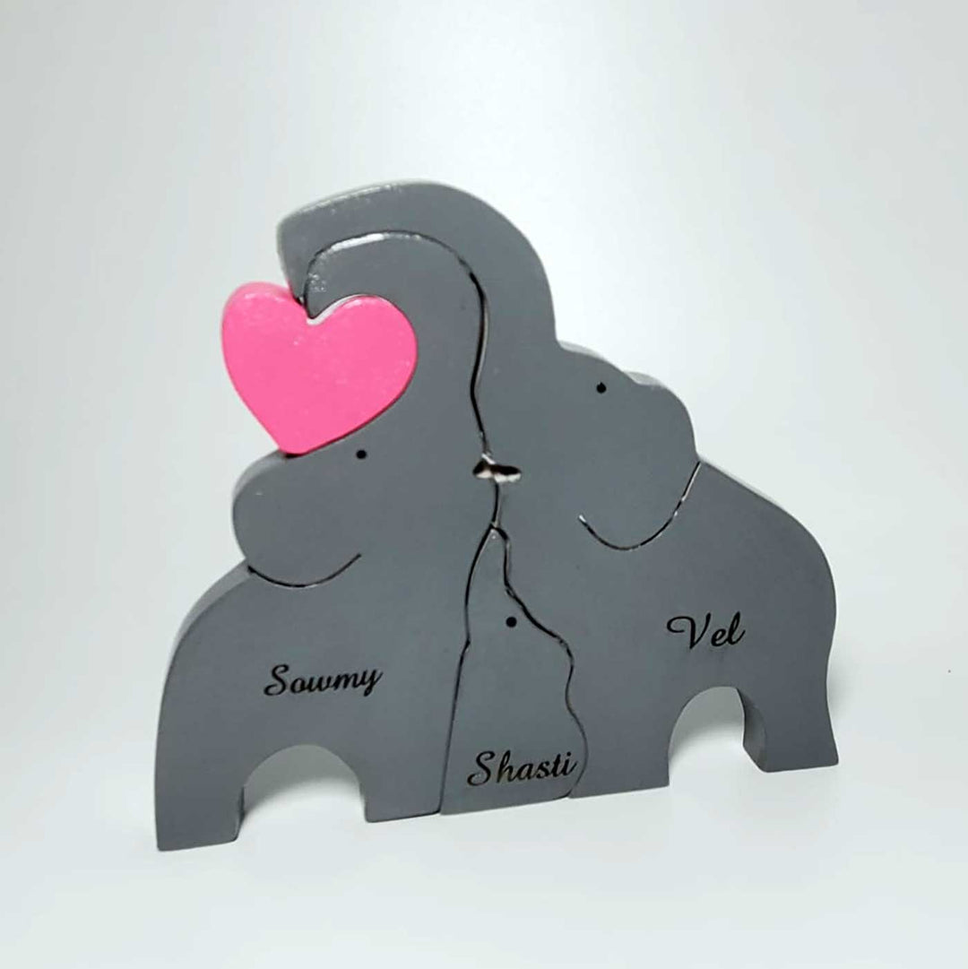 Personalized Elephant Family Neem Wood Figurine Keepsake